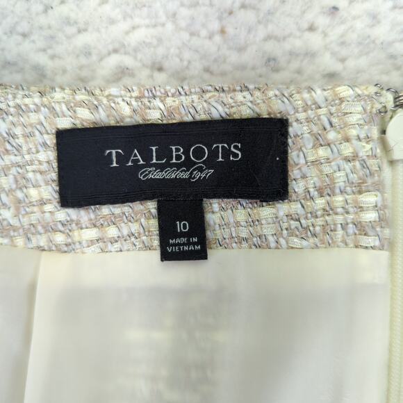Talbots Tweed Skirt Tan Cream Straight Pencil Women's Size 10‎ Lined - Picture 3 of 4